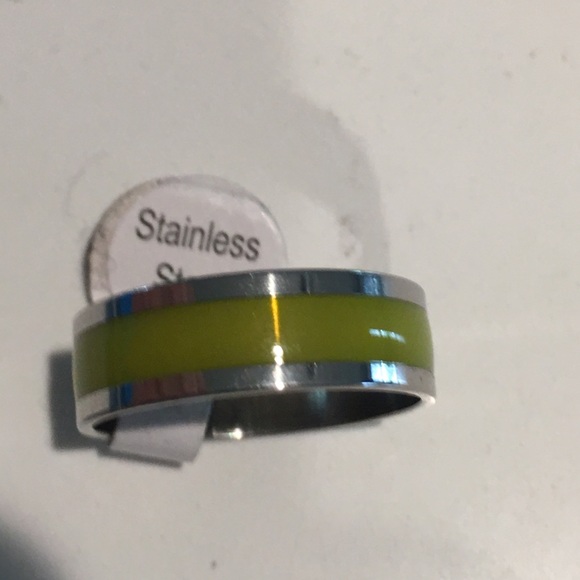 Unisex Stainless Steel Yellow Enamel Ring - Picture 7 of 8